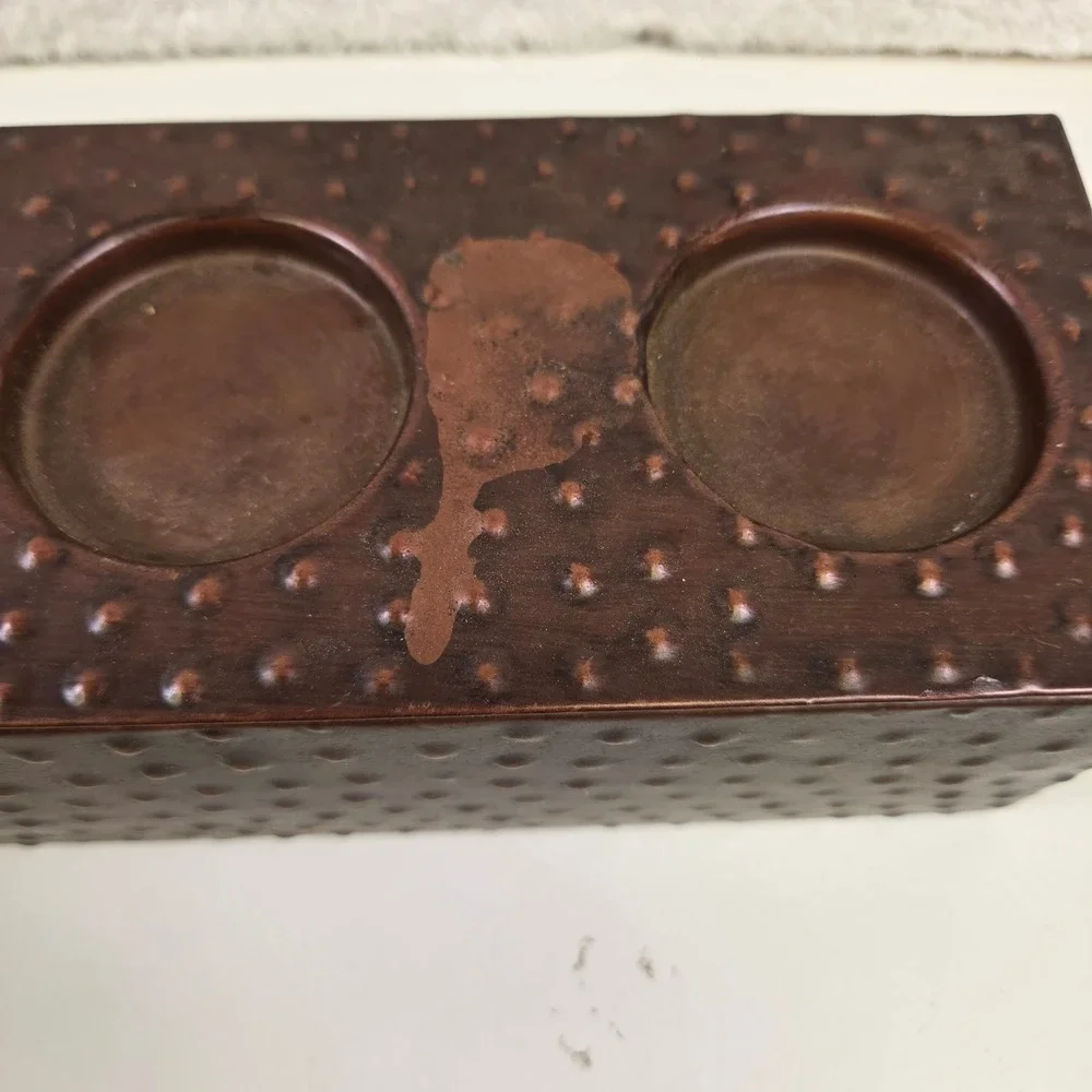 Hammered Bronze Metal 5 Tea Light Votive Candle Holder Rectangular Centerpiece